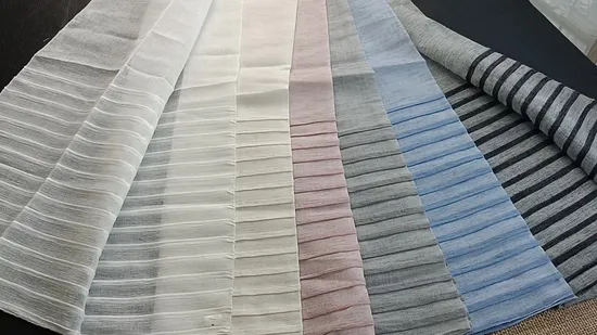 100% Polyester Linen Looks Slub Yarn Bottom Side Stripe Cortina Curtain Fabric 