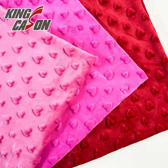 Kingcason Polyester Single Side Love Heart Bubble Drop Needle Pink Minky DOT Super Soft Velvet Fabric 